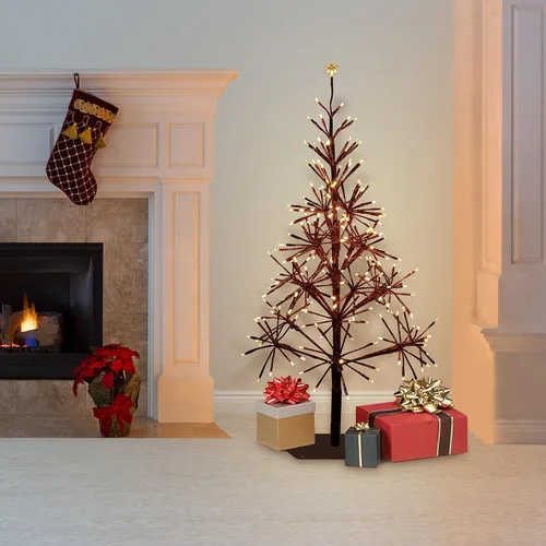 Vista 11 de Alpine Corporation Árbol de Navidad artificial festivo para interiores y exteriores de 53 pulgadas de alto con luces LED blancas cálidas, dorado