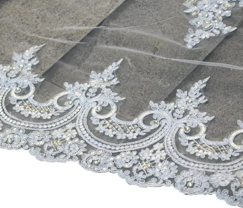 Vista 5 de Newdeve Ivory 5M 1T velos de novia Catedral con diamantes de imitación de cristal