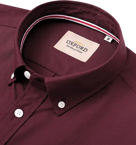 Vista 2 de Alimens & Gentle Camisa Oxford sólida de manga larga con botones y bolsillo para hombre