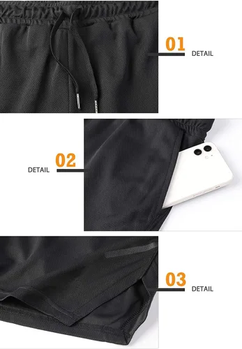 Vista 4 de sandbank Pantalones cortos de entrenamiento de gimnasio de 5 pulgadas para hombre, de secado rápido, pantalones cortos de culturismo con bolsillos