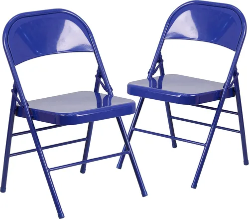 Vista 3 de EMMA + OLIVER Silla plegable de metal triple con refuerzo, 2 unidades Azul cobalto