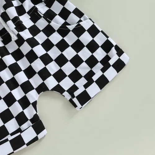Vista 7 de Conjunto de camiseta de manga corta a cuadros para bebÃ© niÃ±o y niÃ±a, conjunto de camiseta y pantalones cortos de moda para niÃ±os pequeÃ±os