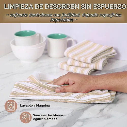 Vista 5 de Native Fab Toallas de Cocina de Algodón 100% Beige - 16x26 pulgadas - Juego de 12 - Toallas de Platos con Tejido de Canasta a Rayas para Limpiar