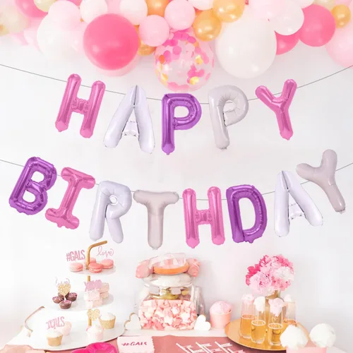 Vista 4 de Globos de feliz cumpleaños, 13 letras de papel de aluminio, 16 pulgadas, reutilizables, unisex, decoraciones de cumpleaños para niños y adultos