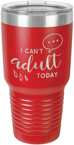 Vista 19 de Vaso grabado con texto en inglés "I CAN'T ADULT TODAY", de acero con recubrimiento de polvo grabado con láser, taza de viaje con camello polar sin