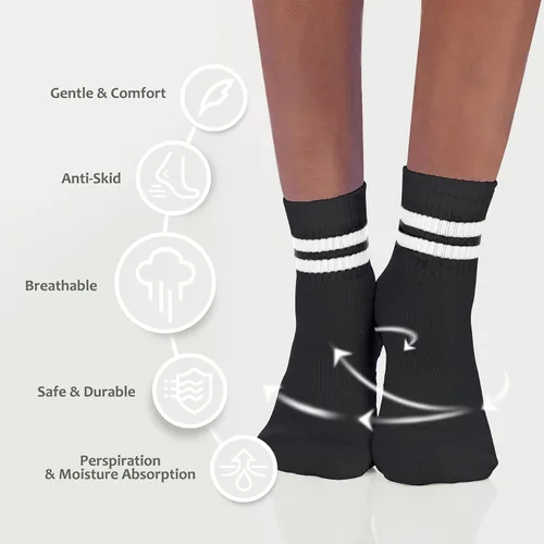 Vista 3 de Calcetines de yoga para mujer, calcetines antideslizantes con cojín para pilates, barra pura, ballet, entrenamiento, hospital, hogar, 4 pares
