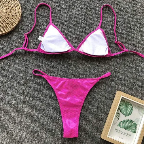 Vista 3 de YAUASOPA Bikini brillante para mujer, traje de baño de dos piezas con tanga