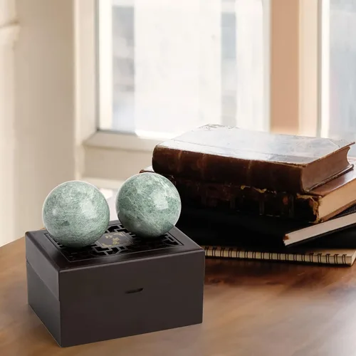 Vista 7 de Lyellfe Juego de 4 bolas Baoding de piedra de mármol, bolas de meditación de 2 pulgadas con caja, pelota de masaje de ejercicio de salud china