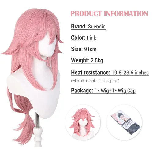 Vista 6 de Rosa Yae Miko Peluca Cosplay ropa peluca Anime sintético con gorra de peluca (Yae Miko)