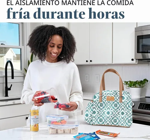Vista 5 de Fit & Fresh Lonchera grande aislada a prueba de fugas y resistente a las manchas para mujer con bolsillo expandible para botella, cierre