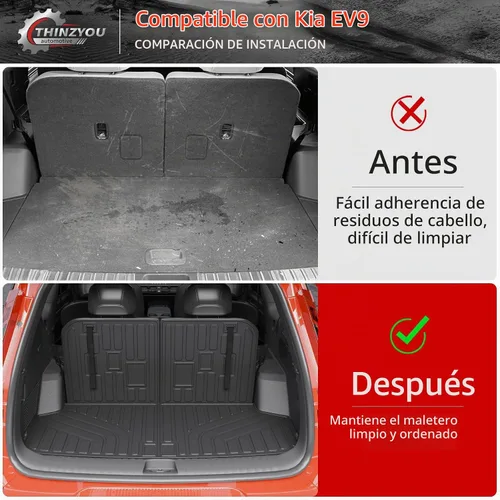 Vista 2 de alfombra de carga para maletero, protector de cubierta de asiento trasero de elastómero termoplástico (alfombra de maletero con alfombra de respaldo)