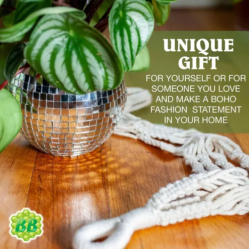 Vista 6 de Colgador de macramé para plantas con cuerda corta (sin borla) – 23 pulgadas – Cordón de macramé de algodón para macetas de decoración bohemia