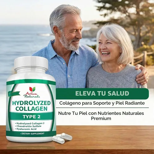Vista 4 de Activa Naturals Suplemento hidrolizado de colágeno tipo 2 con condroitina e hialurónico - 120 Veg. Caps Collagen Capsules with Chondroitin Sulfate