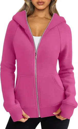Vista 74 de Trendy Queen Sudaderas con capucha y cremallera para mujer, chaquetas de vellón, talla extragrande, moda de otoño e invierno
