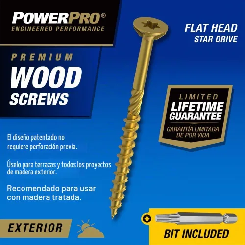 Vista 3 de Power Pro Tornillos de madera para exteriores de alta calidad, tornillos de cubierta multiusos #8 x 1-1/4 pulgadas para proyectos al aire libre
