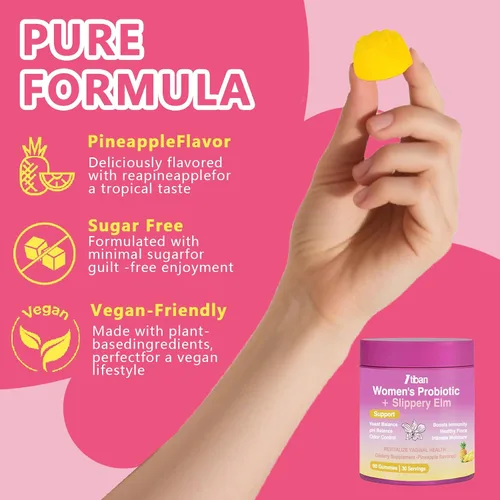 Vista 5 de Gomitas de probióticos vaginales femeninos, apoyan el equilibrio del pH y la salud digestiva, olmo resbaladizo para mujeres, sin suagr, veagn, sabor