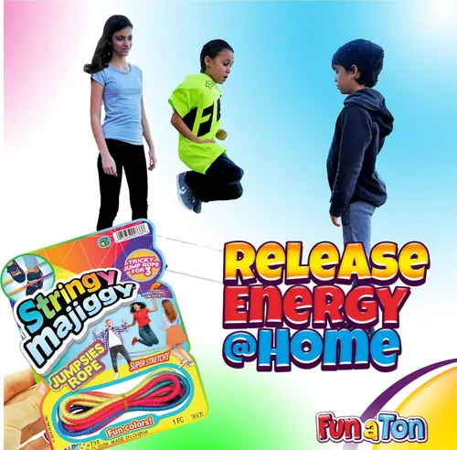 Vista 2 de 2CHILL Chinese Jump Rope (Pack) Elastic Skipping Rope Game for Kids & Adults Colorful Stretchy Jump Rope for Kids, Girls and Boys. Party Favor.
