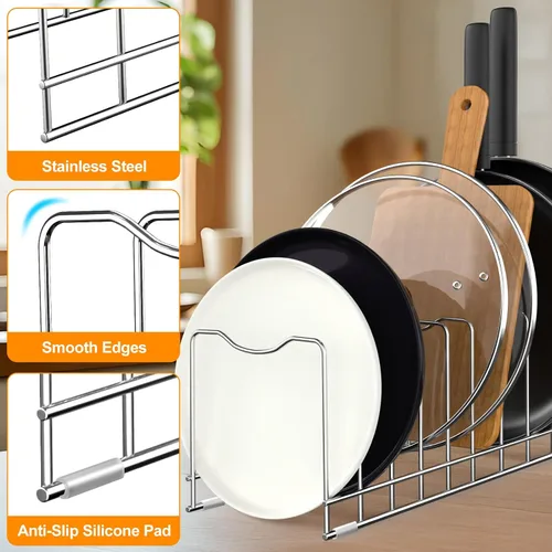 Vista 2 de FLSEPAMB Organizador de tapa para ollas, soporte para tapa de olla de 10 niveles, adecuado para platos de platos, tablas de cortar, ollas