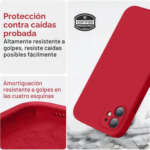Vista 5 de Vooii Funda compatible con iPhone 11, silicona líquida mejorada con bordes planos, protección de cámara, forro de microfibra antiarañazos suave Rojo