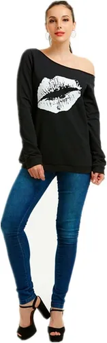Vista 3 de MAGICMK - Sudaderas con hombro descubierto para mujer, manga larga, estampado de labios, casuales