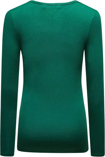 Vista 4 de OThread & Co. Camiseta de manga larga con cuello en V, para mujer, con capa básica, de licra