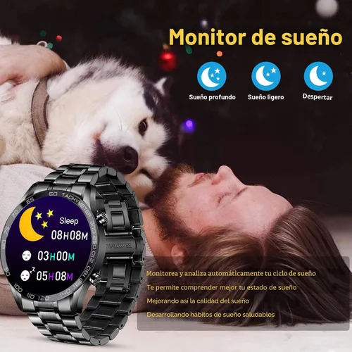 Vista 6 de Reloj inteligente para hombre para Android iOS, llamadas Bluetooth, chat de voz con monitor de frecuencia cardíaca/sueño, monitor de fitness