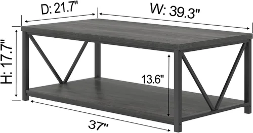 Vista 2 de FOLUBAN Mesa de centro con almacenamiento, mesas centrales pequeñas modernas para espacios pequeños, mesa de cóctel de madera rústica y metal