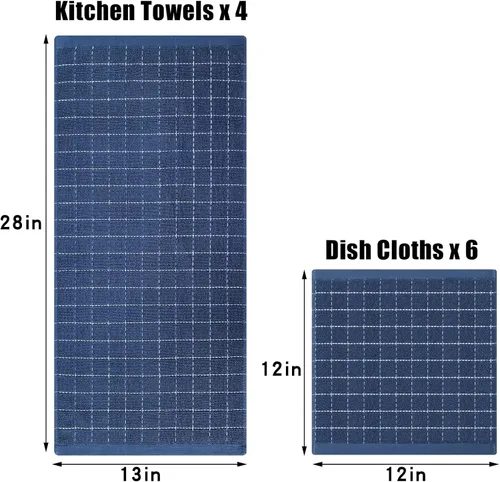 Vista 2 de Homaxy Juego de 10 toallas de cocina y paños de cocina, 12 x 12 y 13 x 28 pulgadas, juego de 10 toallas de cocina de rizo de algodón a granel