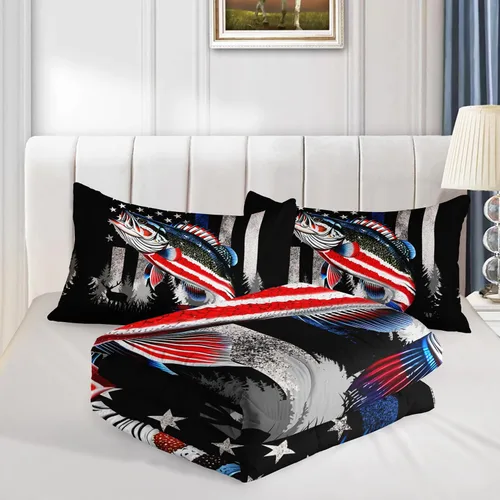 Vista 5 de HOSIMA - Juego de edredón individual de microfibra suave negro con 2 fundas de almohada, juego de ropa de cama individual a rayas con bandera