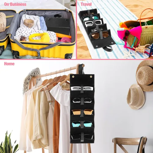 Vista 6 de MoKo - Organizador de gafas de sol con 5 ranuras, estuche de viaje para gafas de sol portátil, estuche de almacenamiento para mujeres y hombres