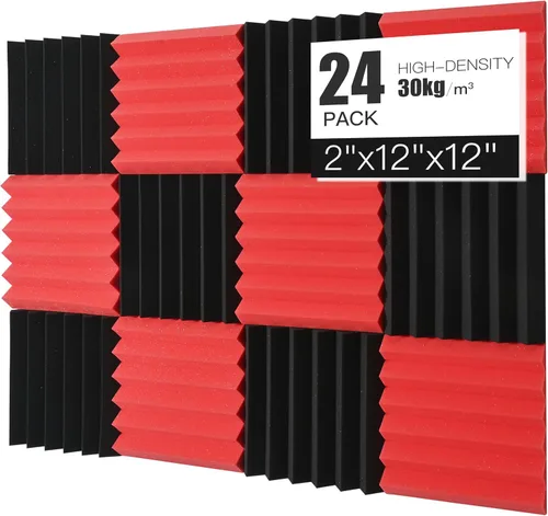 Vista 14 de Paquete de 12 paneles de espuma acústica, cuñas insonorizantes de alta densidad de 1 x 12 x 12 pulgadas para pared, recuperación rápida, resistentes