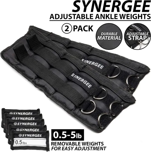Vista 2 de Synergee Pesas ajustables para tobillo/muñeca de ajuste cómodo (juego de 2). Disponible en 5 libras, 10 libras y 20 libras. Talla única. a) 5 lbs