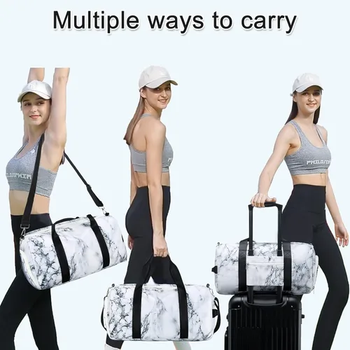 Vista 6 de Mochila deportiva de lona para viaje o gimnasio, para hombre y mujer, con compartimento para zapatos y bolsillo para cosas húmedas