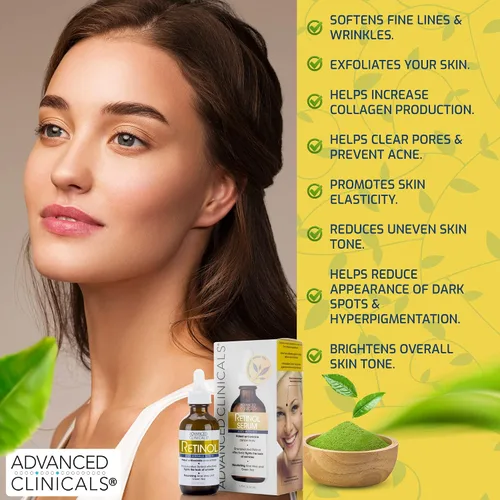 Vista 5 de Advanced Clinicals Suero facial antienvejecimiento de retinol + suero facial iluminador de vitamina C + juego de suero facial hidratante de ácido