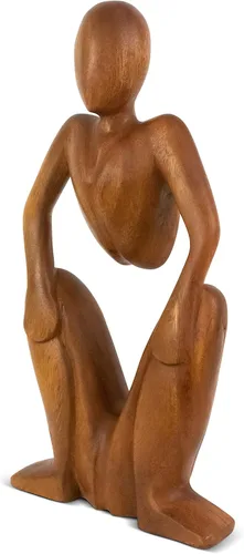 Vista 3 de G6 Collection Estatua de escultura abstracta de madera de 12 pulgadas hecha a mano – Hombre en cuclillas – Arte de regalo, decoración decorativa