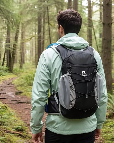 Vista 6 de Mochila de hidratación con bolsa de agua de 2 litros. Mochila ligera de 15 litros con bolsillos para cinturón de cadera del tamaño del teléfono