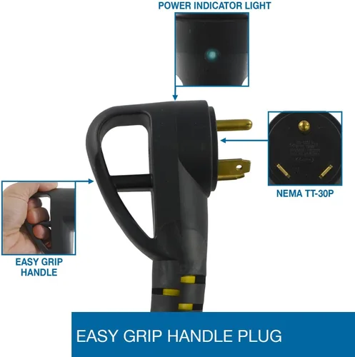 Vista 3 de Conntek Cable adaptador de corriente RV de 30A a 50A de 25 pies con mango de agarre, indicador de alimentación, conector de bloqueo
