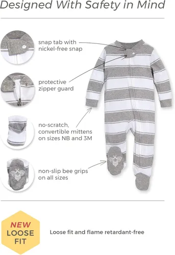 Vista 2 de Burts Bees Baby - Pijama de una pieza de 100 algodón orgánico con cremallera frontal mameluco de bebé para dormir Sleep and Play Pijama 100 algodón