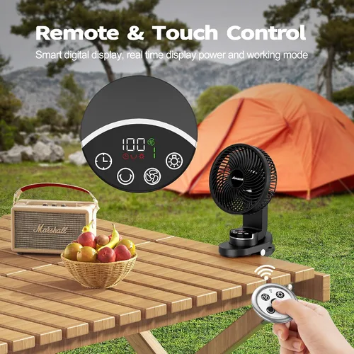 Vista 4 de AMACOOL Ventilador de campamento a pilas con luz, ventilador recargable de clip de 20000 mAh con gancho y pantalla digital, 112 horas