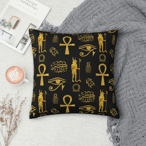 Vista 8 de Funda de almohada cuadrada de 12 x 12 pulgadas, diseño de cruz de Ankh de Ankh, dorada, Allahu Akbar, funda de cojín cuadrada decorativa