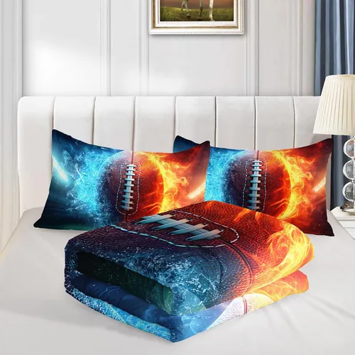 Vista 4 de QOOMO Juego de edredón de fútbol americano de 3 piezas, tamaño individual, juego de ropa de cama de fuego y agua para adolescentes, niños y niñas
