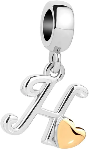 Vista 11 de Abalorio de letra inicial de la A a la Z para pulseras Pandora para mujeres, alfabeto familiar, corazón dorado, Navidad, cumpleaños