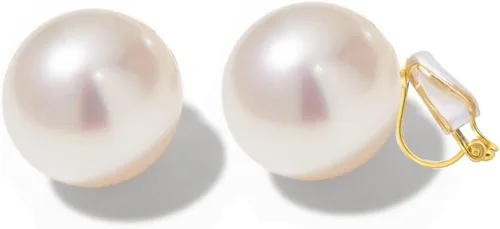 Vista 8 de Pendientes de Clip de Perla para Mujer, Pendientes de Clip Colgante para Mujer, Pendientes de Perla Blanca Imitación Chapados en Oro, Pendientes