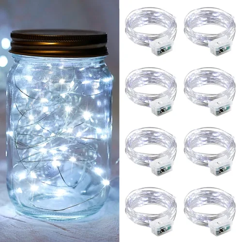 Vista 19 de Paquete de 6 luces de hadas a pilas con temporizador remoto, 8 modos de iluminación, 7 pies, 20 luces LED impermeables para Halloween, Navidad
