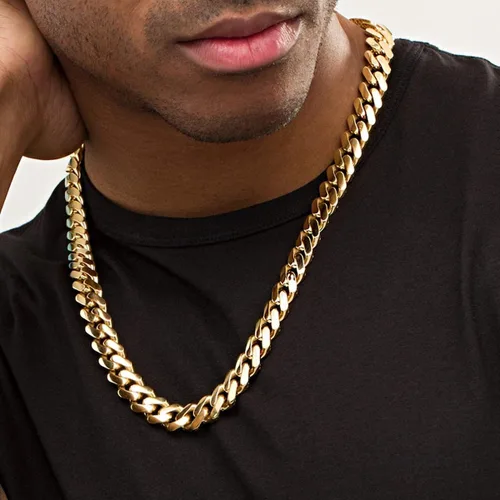 Vista 8 de ROWIN&CO Mens Chain Thick Heavy 18K Gold Plated Stainless Steel Miami Curb Cuban Link Necklace Hip Hop Jewelry Choker Chain,15mm Width 18 20 22 24
