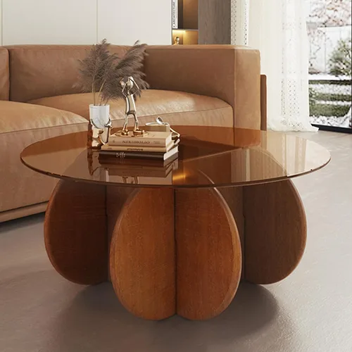 Vista 8 de Mesa de centro negra, mesa de centro redonda de vidrio de 31.5 pulgadas para sala de estar, mesa de centro moderna de mediados de siglo, mesa