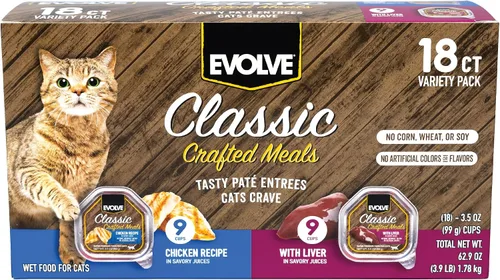 Vista 15 de Evolve Comida clásica hecha a mano con receta de pollo para gatos (paquete de 15)