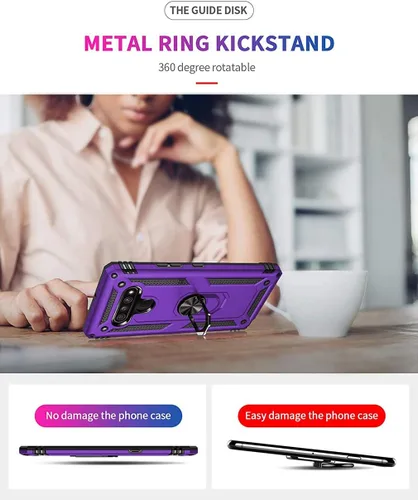 Vista 7 de Funda compatible con LG Stylo 6, con protector de pantalla HD, funda protectora de grado militar con anillo de metal giratorio de 360 grados, funda