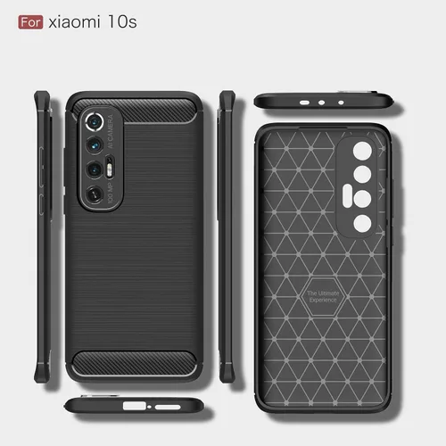 Vista 9 de Funda compatible con Xiaomi Mi 10S, cubierta de diseño de textura de fibra de carbono, funda de absorción de impactos diseñada para Xiaomi Mi 10S
