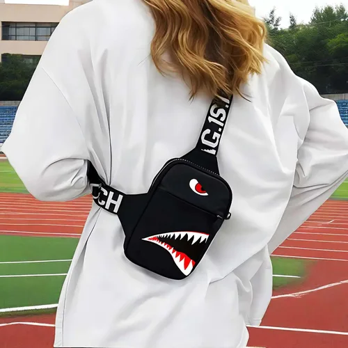 Vista 4 de Bolso bandolera para hombres y mujeres, bolso pequeño, bolso cruzado casual para teléfono, bolsa de pecho para viajes, senderismo, Negro